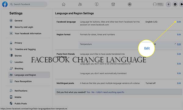 Facebook Change Language