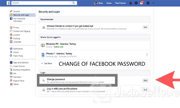 Change of Facebook Password