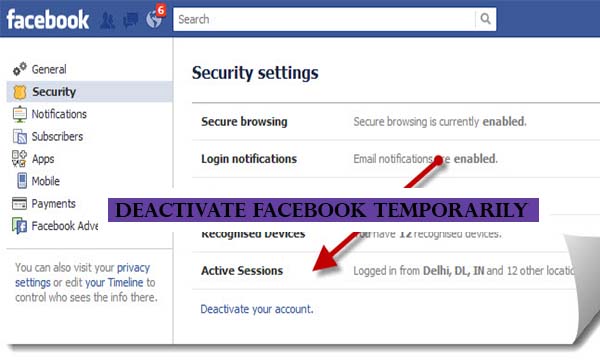 Deactivate Facebook Temporarily